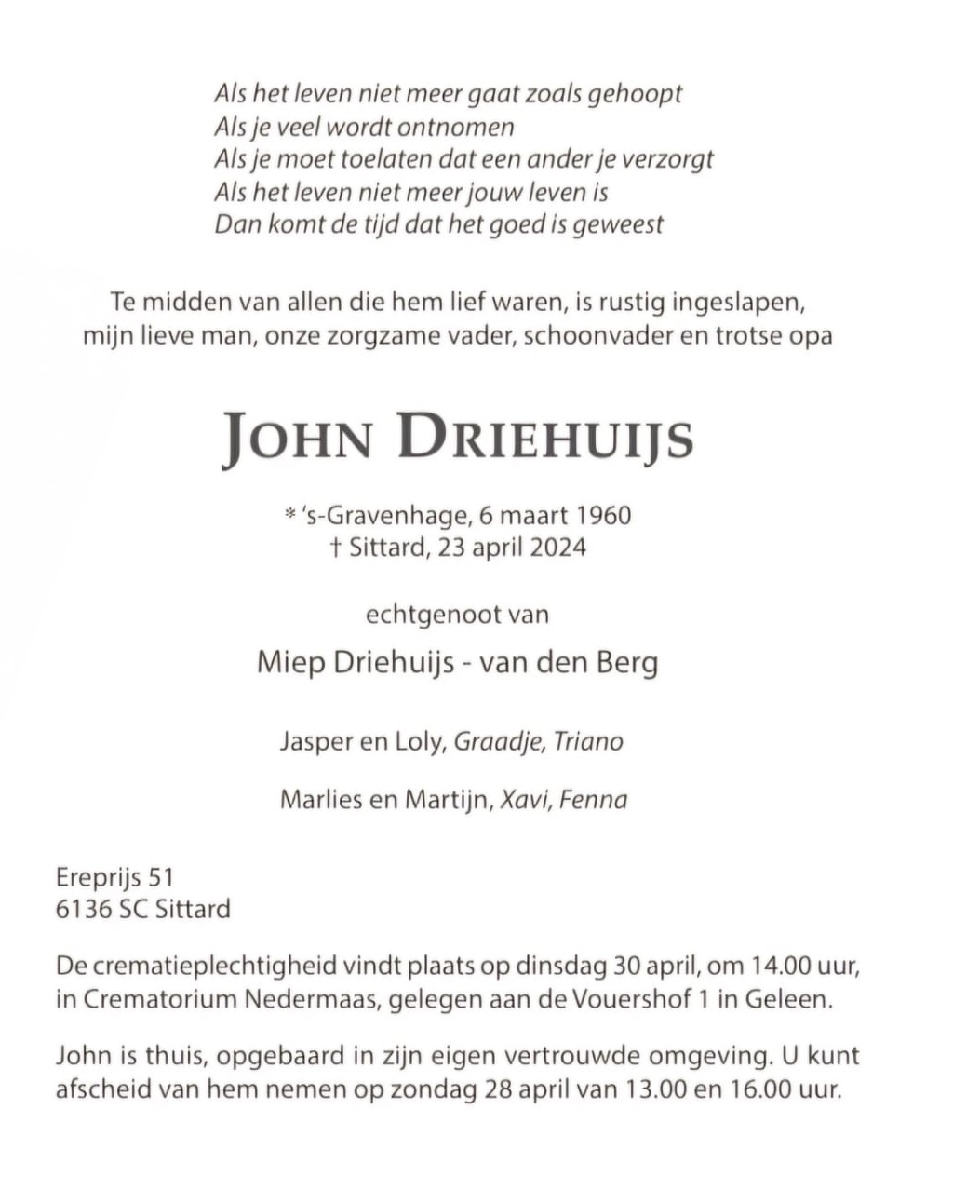rouwkaart john driehuijs tekst
